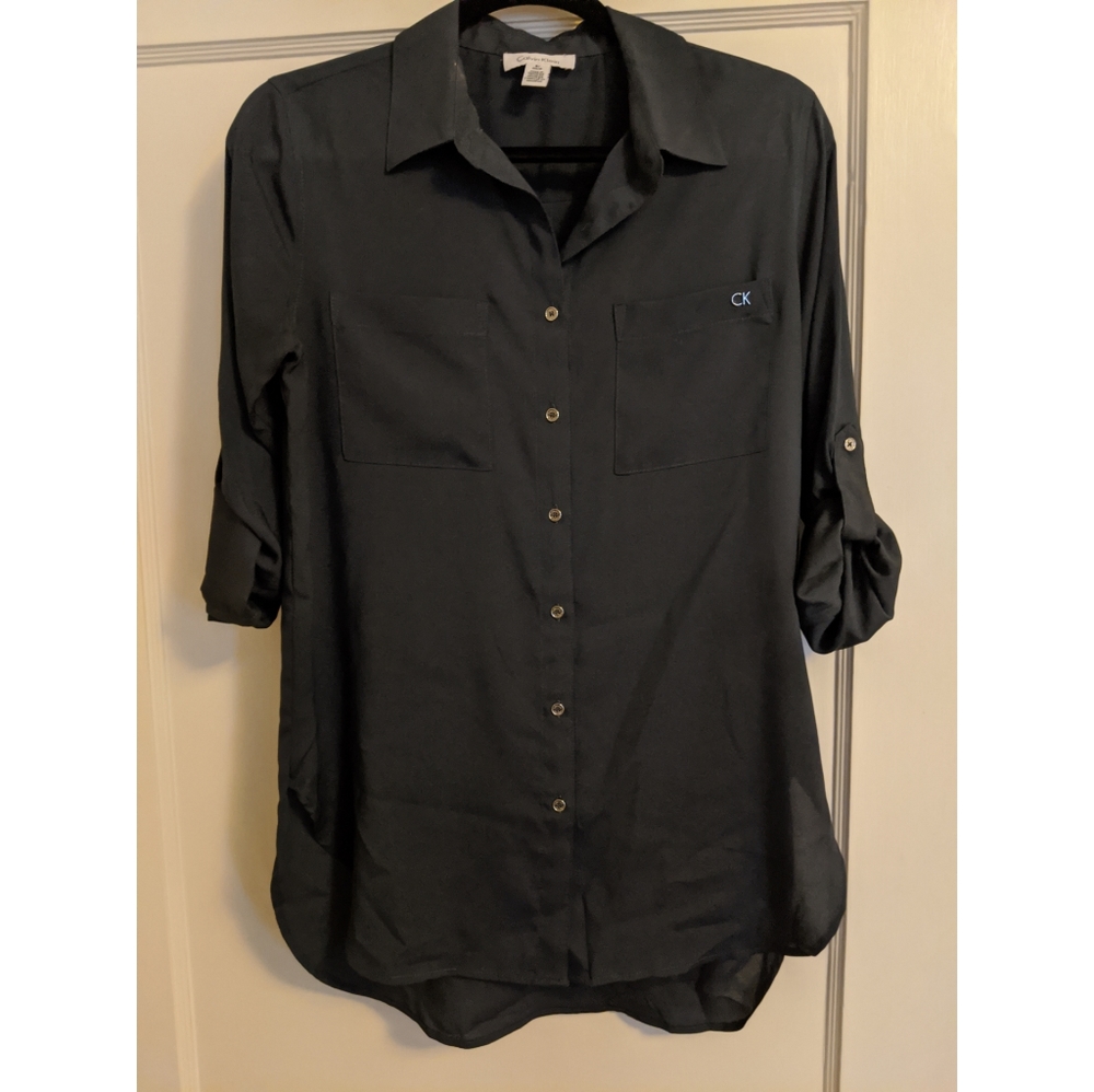 Navy button down